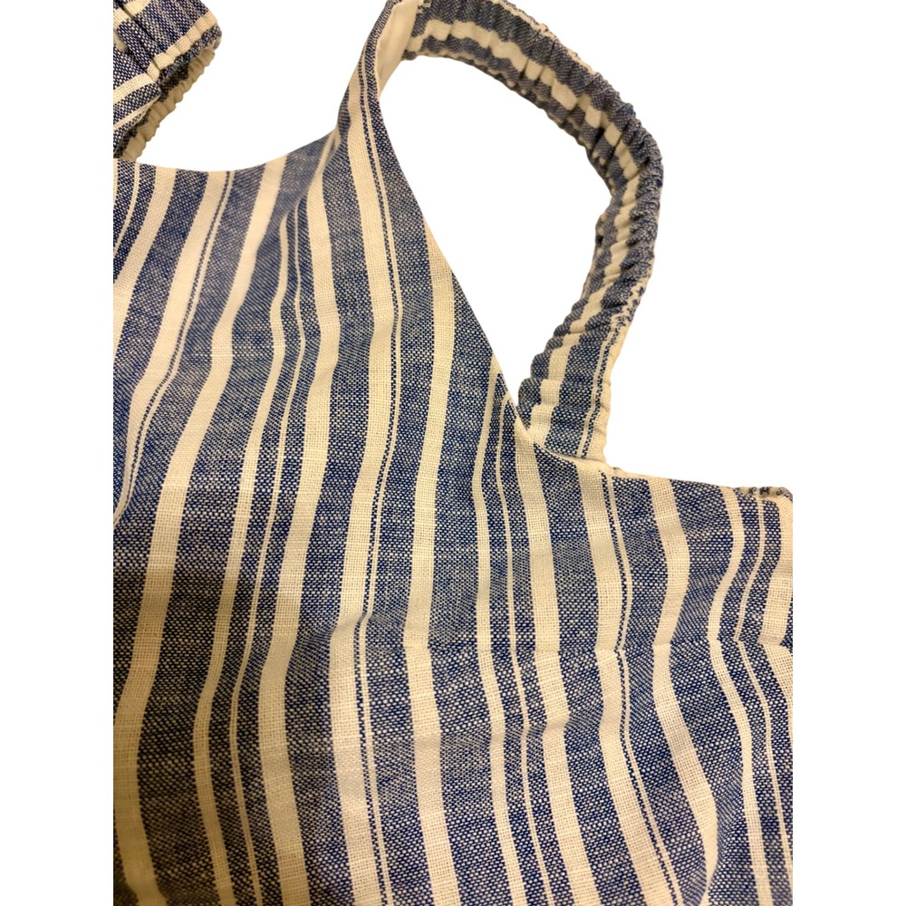 Blue & White Striped Cotton Linen Tie Front Crop Top Size Small Coastal - Picture 5 of 8
